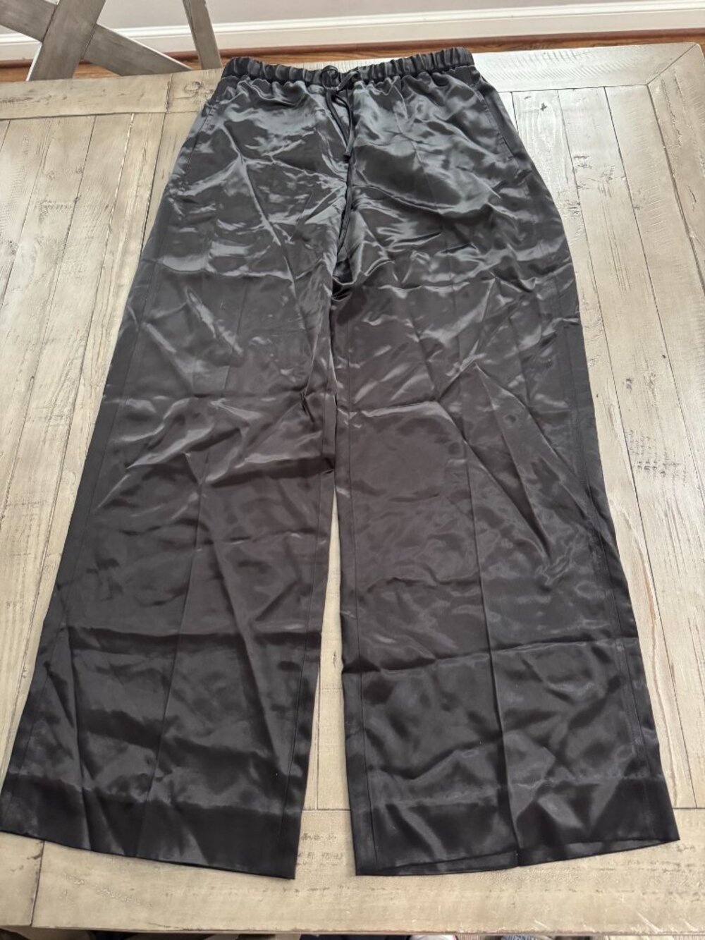 JIL SANDER Satin Wide-Leg Trousers Pants Viscose Cupro Black Size 34